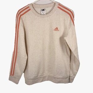 Adidas Crewneck Sweatshirt Beige Peach Women M 3 Stripes Athletic Gym Retro